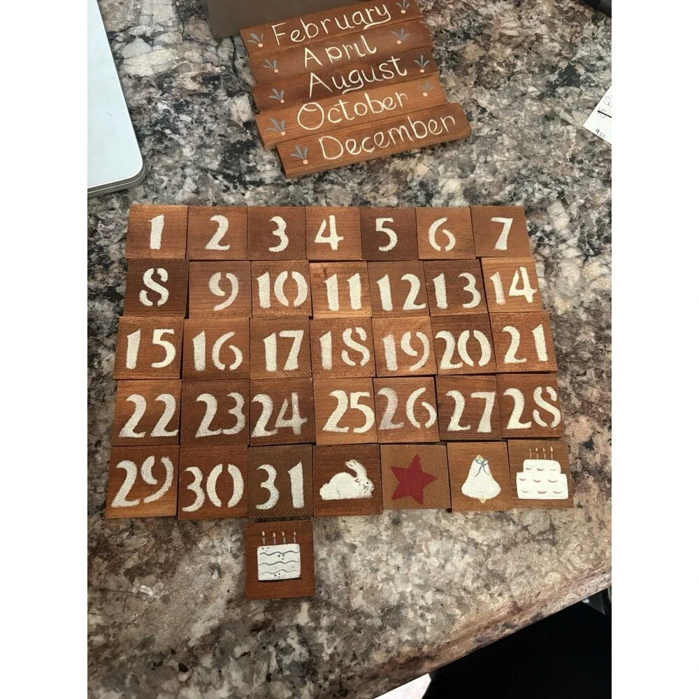 Vtg Wood Perpetual Calendar Children porch Goose 80s 90s Country Decor Complete